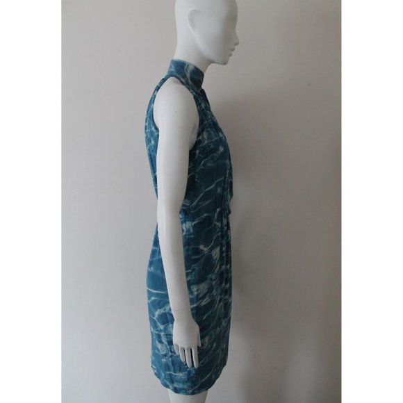 Akris Punto Water Print High Neck Silk Dress Blue White Size US 4 - Picture 6 of 11